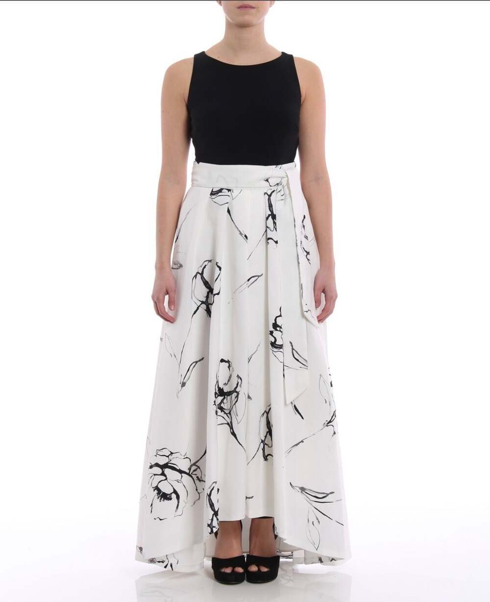 Lauren Ralph Lauren Black and White Floral Print Evening Gown